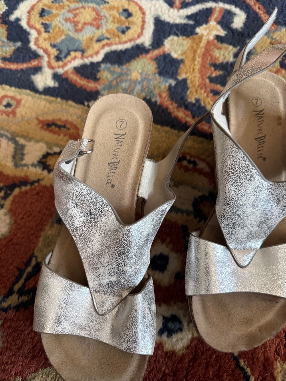 Nature Breeze Metallic Silver Slingback Sandals